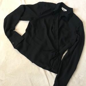 Black wrap tie blouse-central falls